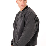 Washed Black 'Repentance' Motif Bomber Jacket - Liquor n Poker