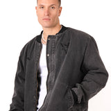Washed Black 'Repentance' Motif Bomber Jacket - Liquor n Poker
