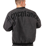 Washed Black 'Repentance' Motif Bomber Jacket - Liquor n Poker