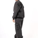 Washed Black 'Repentance' Motif Bomber Jacket - Liquor n Poker