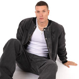 Washed Black 'Repentance' Motif Bomber Jacket - Liquor n Poker