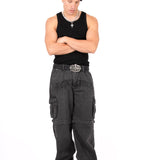 Washed Black 'Repentance' Script Detailing Rapture Baggy Fit Jeans - Liquor n Poker