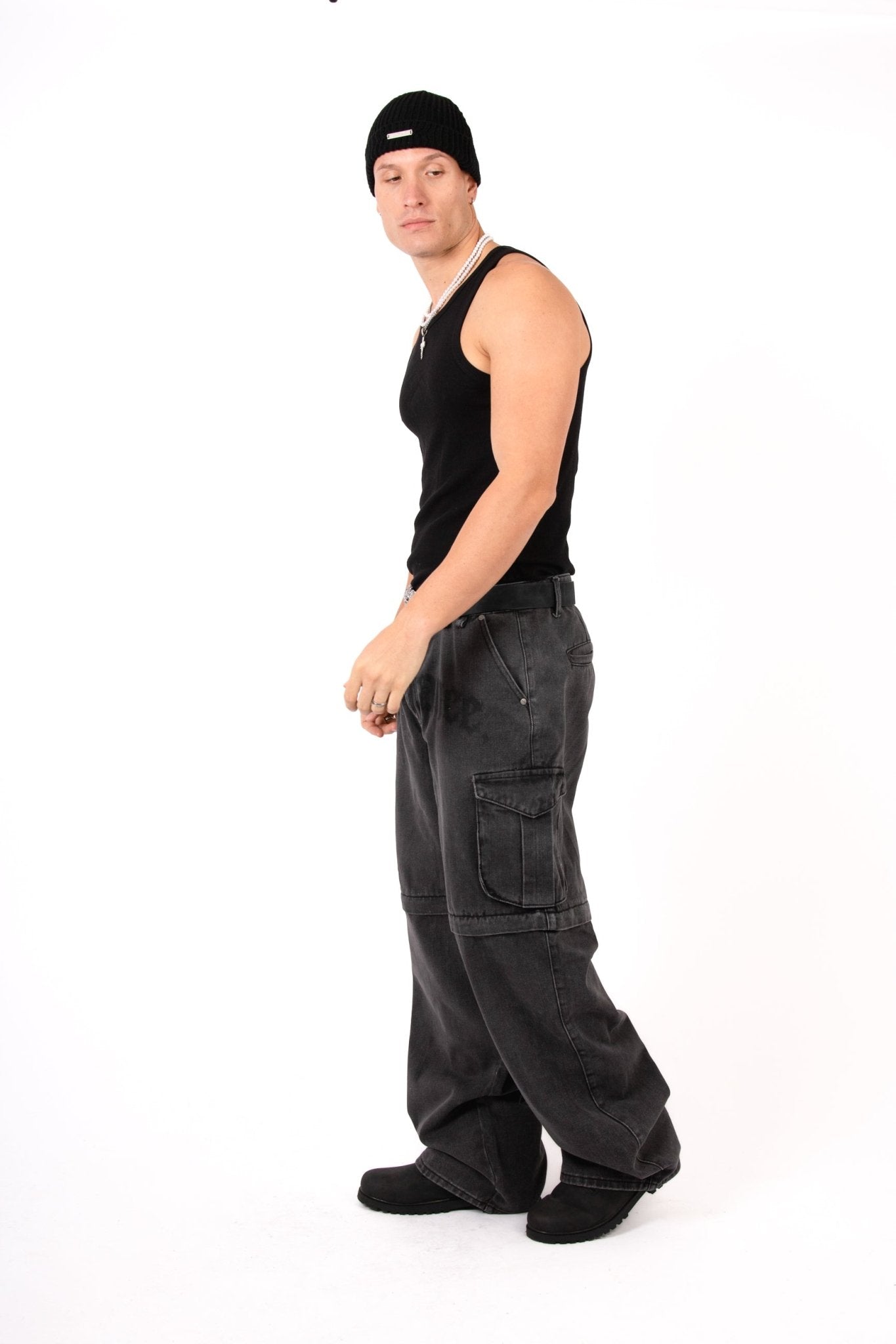 Washed Black 'Repentance' Script Detailing Rapture Baggy Fit Jeans - Liquor n Poker