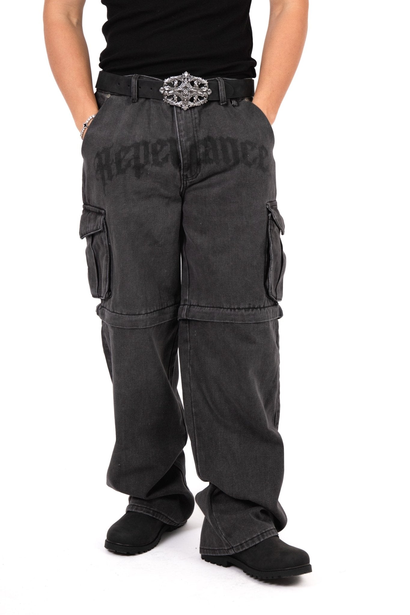 Washed Black 'Repentance' Script Detailing Rapture Baggy Fit Jeans - Liquor n Poker