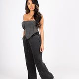 Washed Black Rose Denim Stretch Corset - Liquor n Poker