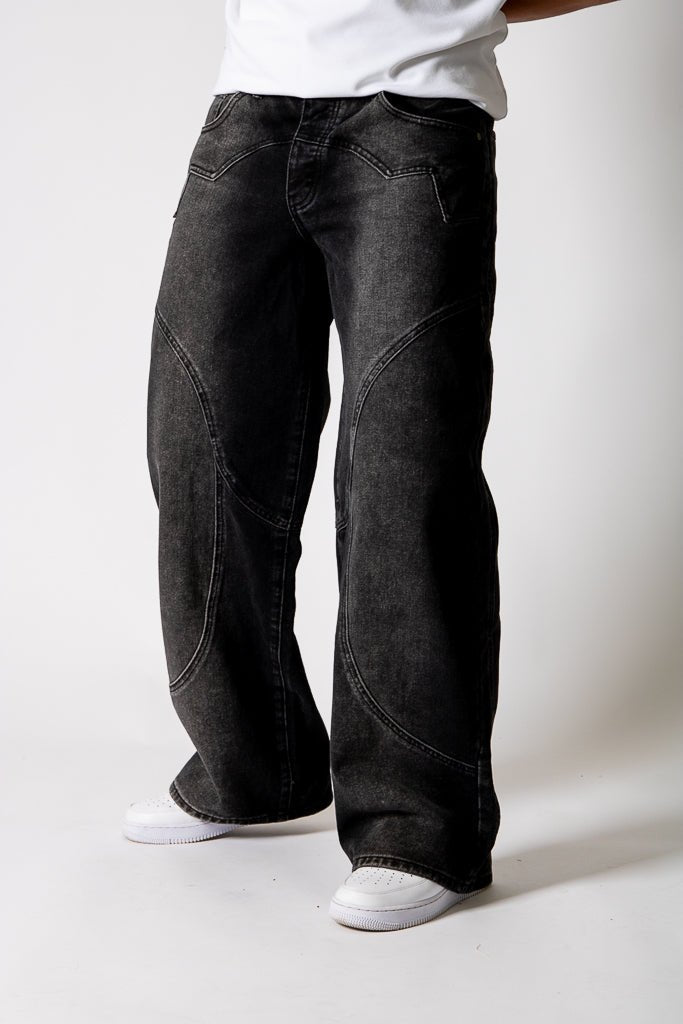 Washed Black Seam Detail Baggy Jeans - Liquor n Poker