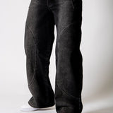 Washed Black Seam Detail Baggy Jeans - Liquor n Poker