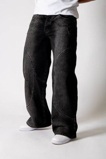 Washed Black Seam Detail Baggy Jeans