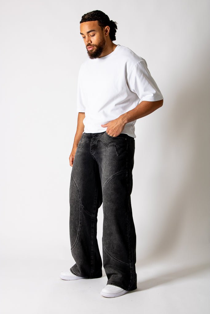 Washed Black Seam Detail Baggy Jeans - Liquor n Poker