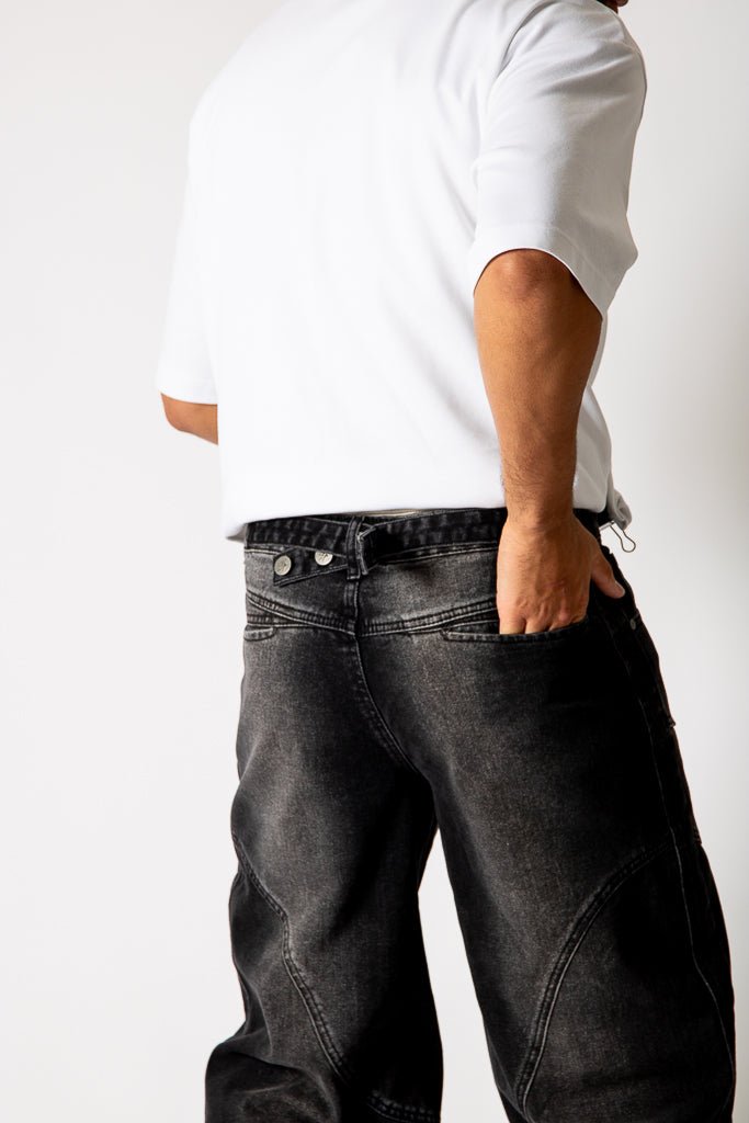 Washed Black Seam Detail Baggy Jeans - Liquor n Poker