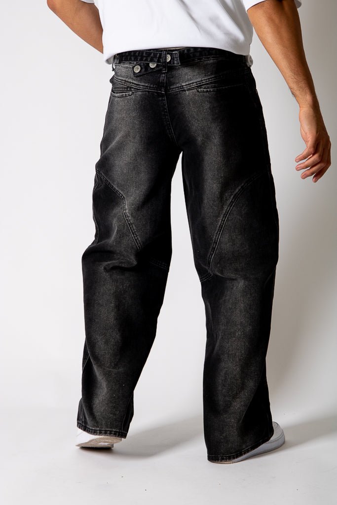 Washed Black Seam Detail Baggy Jeans - Liquor n Poker