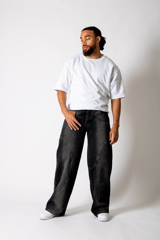 Washed Black Seam Detail Baggy Jeans - Liquor n Poker