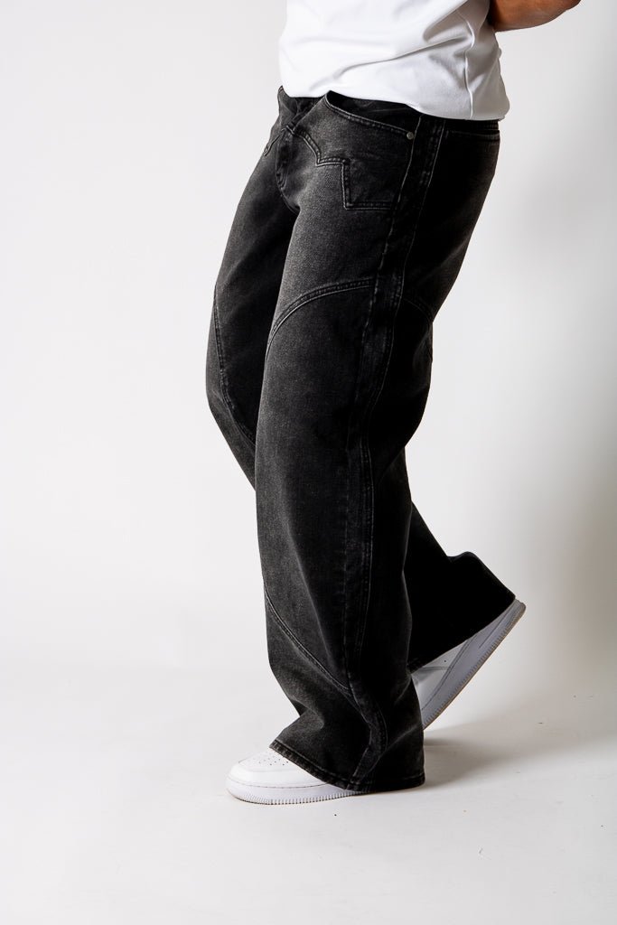 Washed Black Seam Detail Baggy Jeans - Liquor n Poker