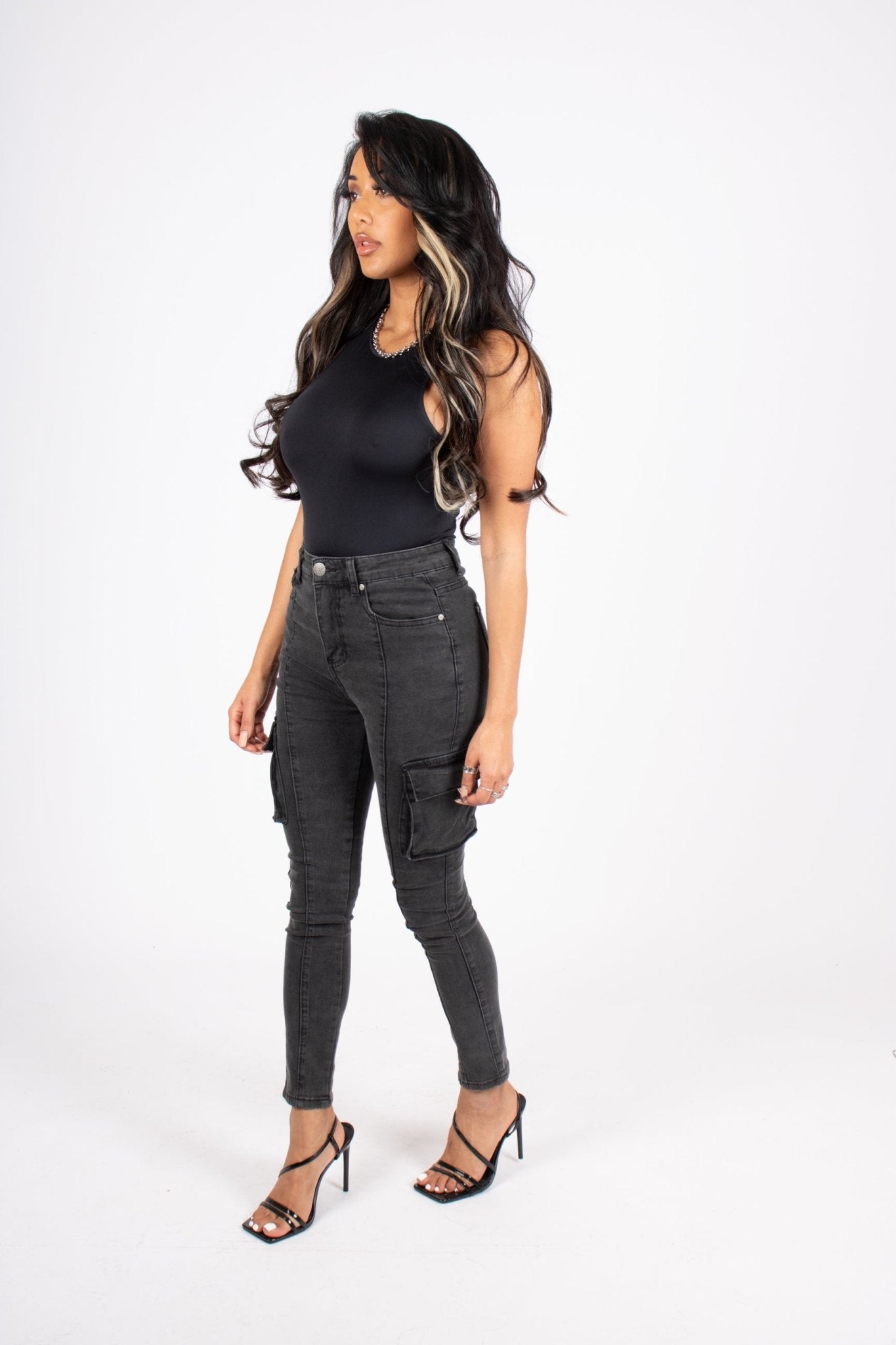 Washed Black Skinny Cargo - Liquor n Poker