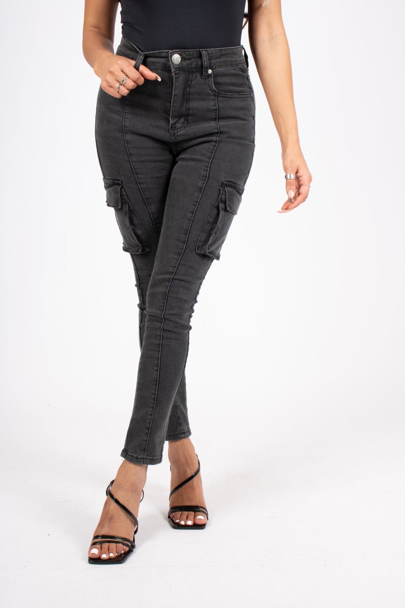 Washed Black Skinny Cargo - Liquor n Poker