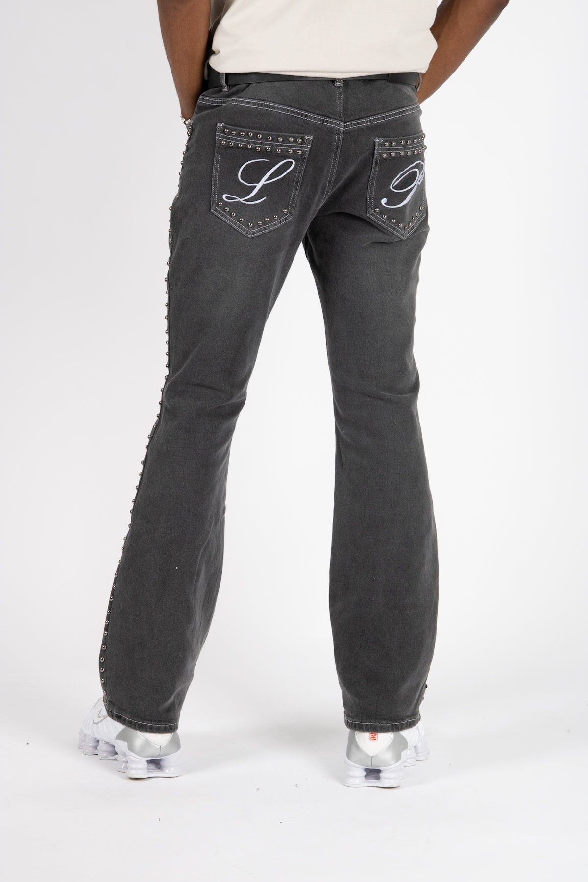 Washed Black Studded Stacked Slim Flare - Liquor n Poker