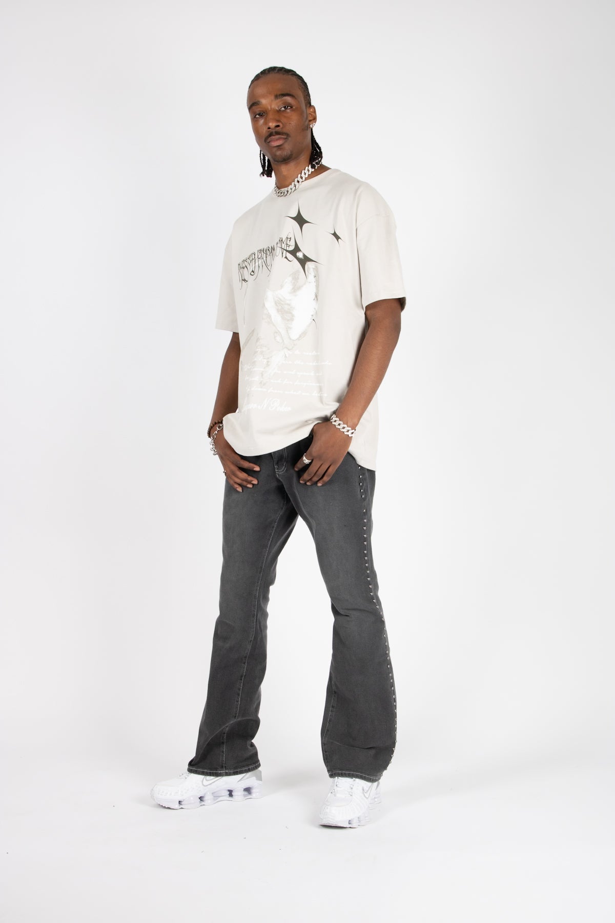 Washed Black Studded Stacked Slim Flare - Liquor n Poker