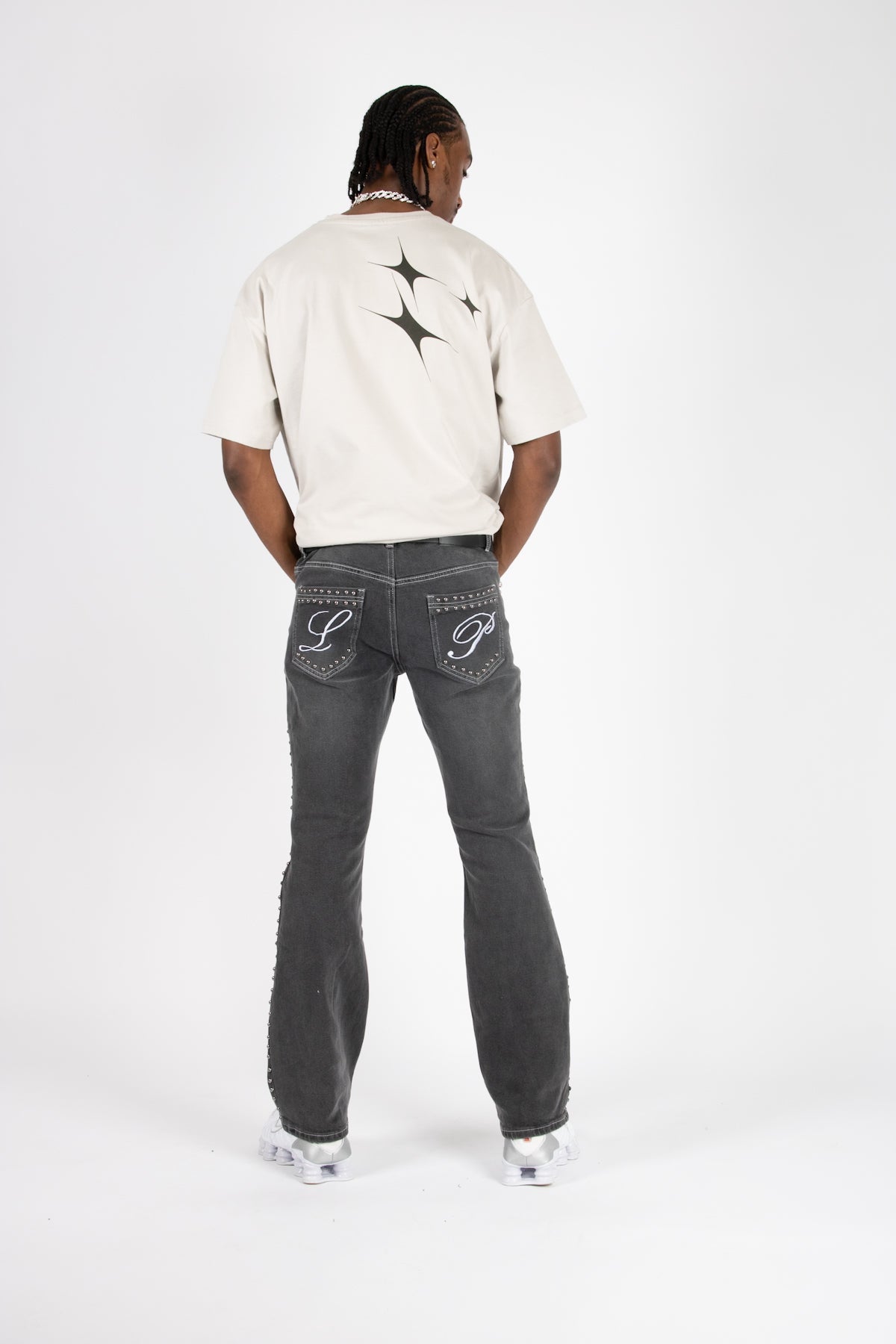 Washed Black Studded Stacked Slim Flare - Liquor n Poker