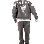 Washed Black 'The Blessed One' Motif Printed Denim Jacket - Liquor n Poker
