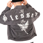 Washed Black 'The Blessed One' Motif Printed Denim Jacket - Liquor n Poker