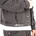 Washed Black 'The Blessed One' Motif Printed Denim Jacket - Liquor n Poker