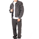 Washed Black 'The Blessed One' Motif Printed Denim Jacket - Liquor n Poker