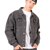 Washed Black 'The Blessed One' Motif Printed Denim Jacket - Liquor n Poker