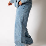 Washed Blue Corduroy Baggy Jeans With Back Pocket Logo Embroidery - Liquor n Poker