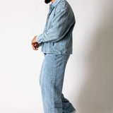 Washed Blue Corduroy Baggy Jeans With Back Pocket Logo Embroidery - Liquor n Poker