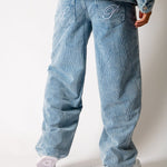 Washed Blue Corduroy Baggy Jeans With Back Pocket Logo Embroidery - Liquor n Poker