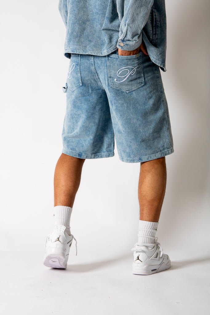 Washed Blue Corduroy Denim Jorts - Liquor n Poker