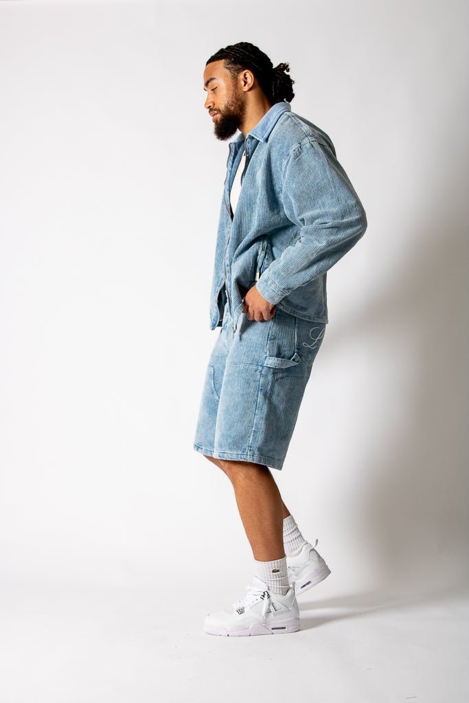 Washed Blue Corduroy Denim Jorts - Liquor n Poker