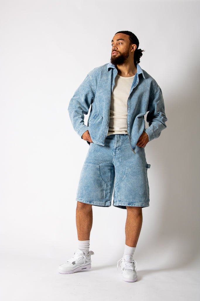 Washed Blue Corduroy Denim Jorts - Liquor n Poker