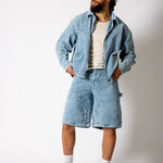 Washed Blue Corduroy Denim Jorts - Liquor n Poker