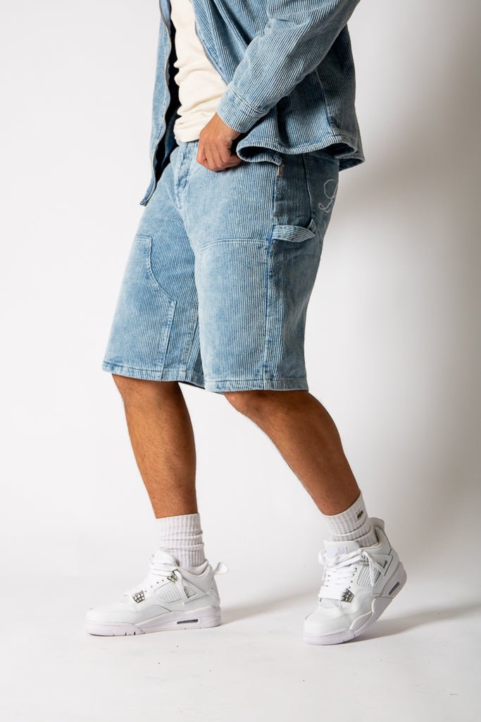 Washed Blue Corduroy Denim Jorts - Liquor n Poker