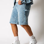 Washed Blue Corduroy Denim Jorts - Liquor n Poker