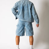 Washed Blue Corduroy Denim Jorts - Liquor n Poker
