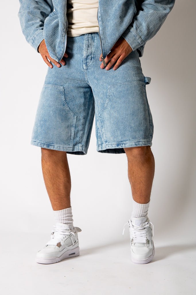 Washed Blue Corduroy Denim Jorts - Liquor n Poker