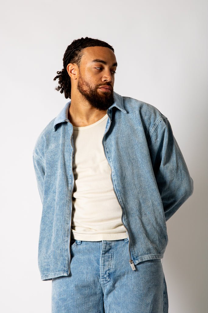 Washed Blue Corduroy Jacket With Contrast Collar - Liquor n Poker