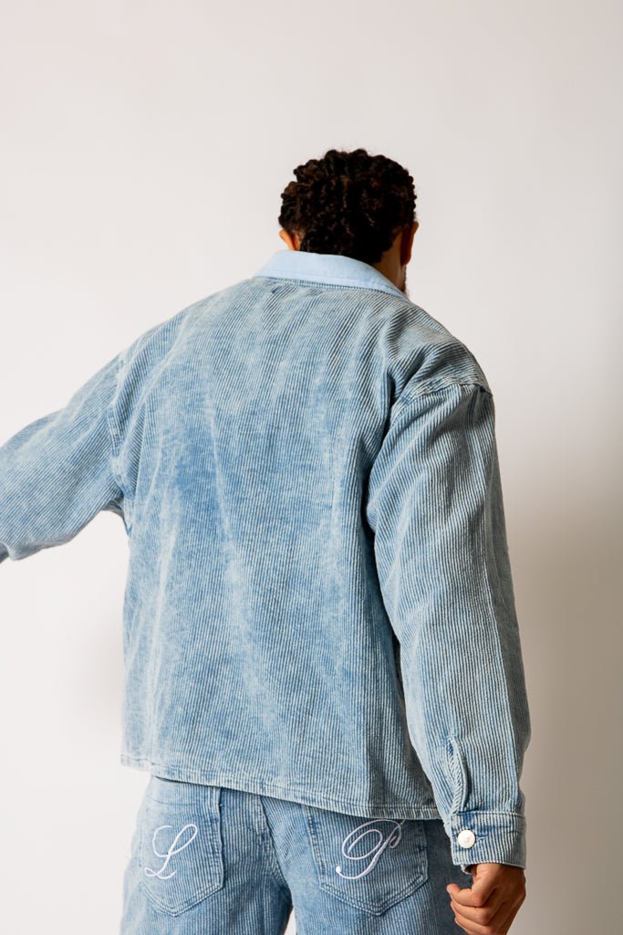 Washed Blue Corduroy Jacket With Contrast Collar - Liquor n Poker