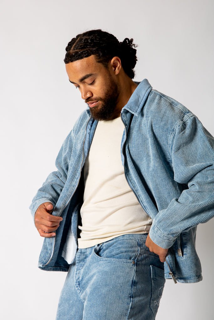 Washed Blue Corduroy Jacket With Contrast Collar - Liquor n Poker