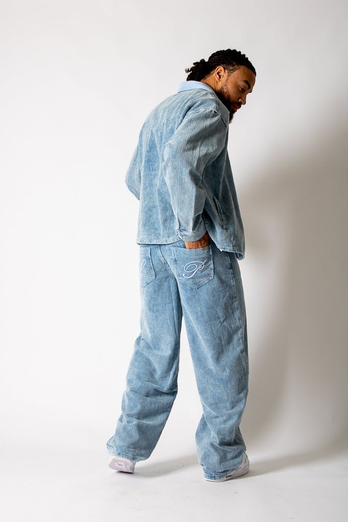Washed Blue Corduroy Jacket With Contrast Collar - Liquor n Poker