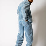 Washed Blue Corduroy Jacket With Contrast Collar - Liquor n Poker