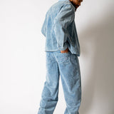 Washed Blue Corduroy Jacket With Contrast Collar - Liquor n Poker