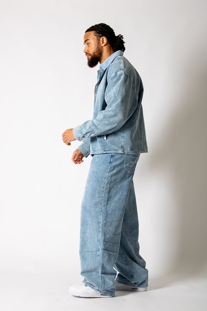 Washed Blue Corduroy Jacket With Contrast Collar - Liquor n Poker