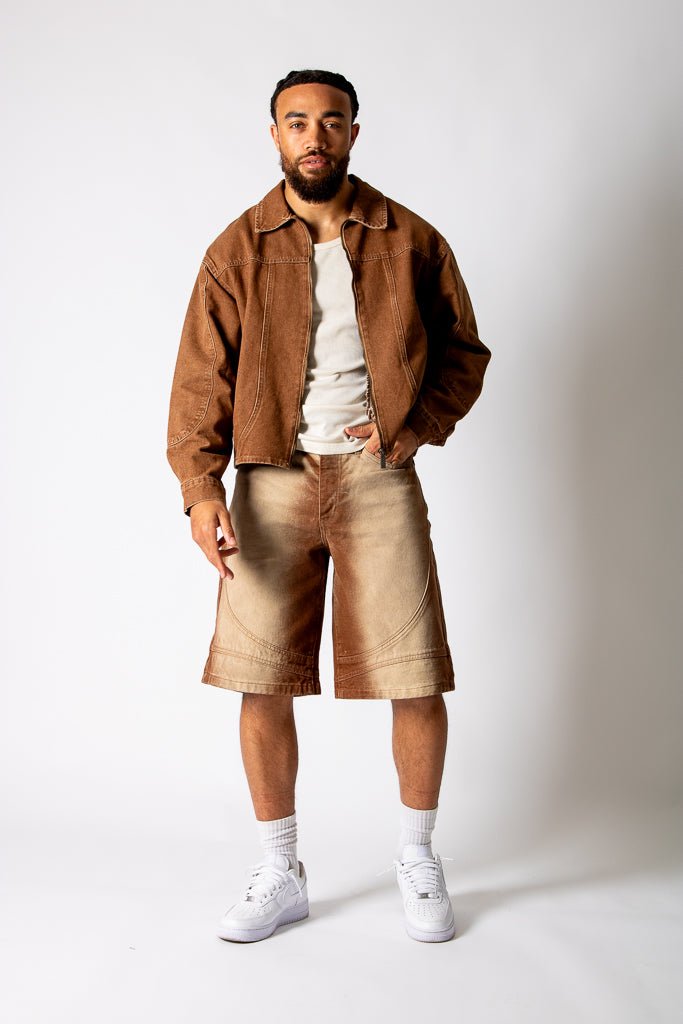 Washed Brown Denim Seam Detail Jorts - Liquor n Poker