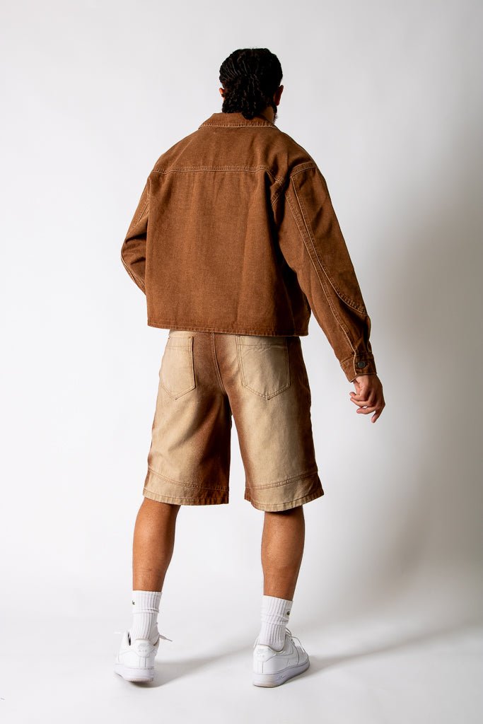 Washed Brown Denim Seam Detail Jorts - Liquor n Poker