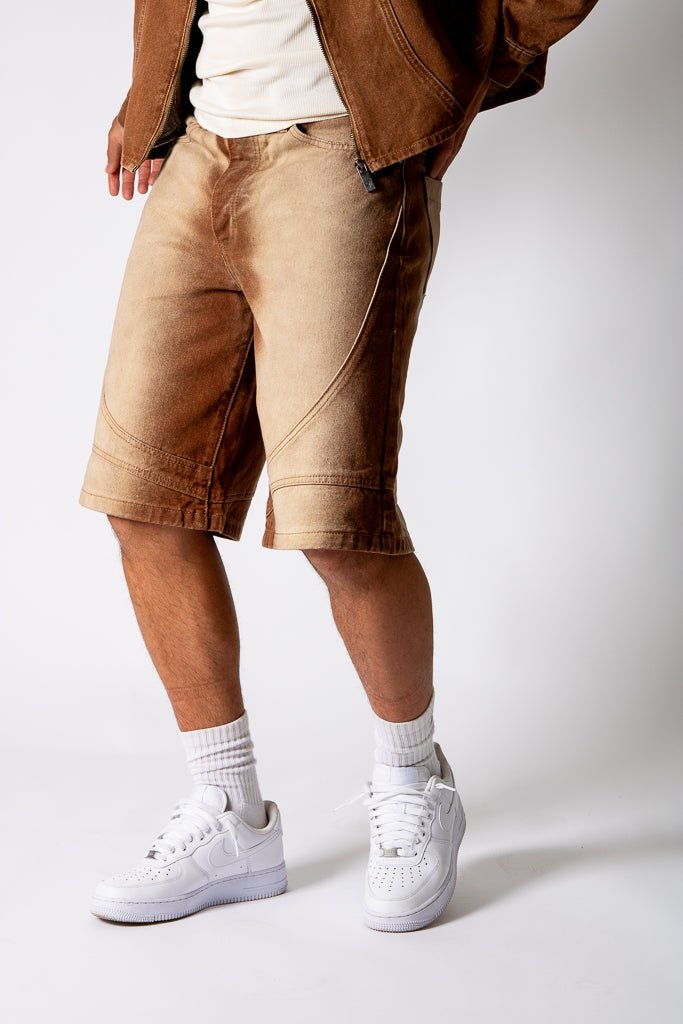 Washed Brown Denim Seam Detail Jorts - Liquor n Poker