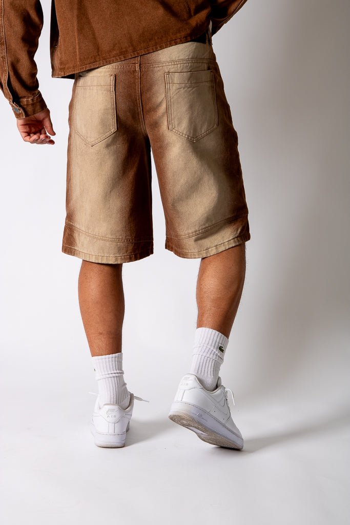 Washed Brown Denim Seam Detail Jorts - Liquor n Poker
