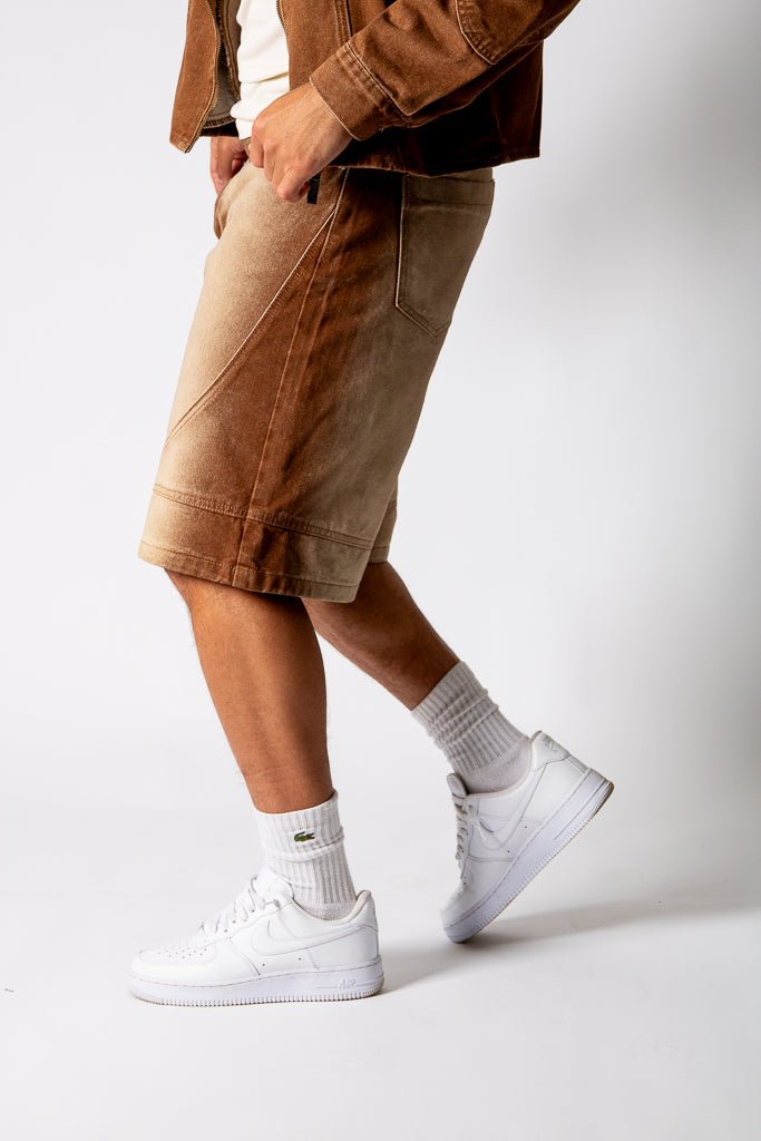 Washed Brown Denim Seam Detail Jorts - Liquor n Poker